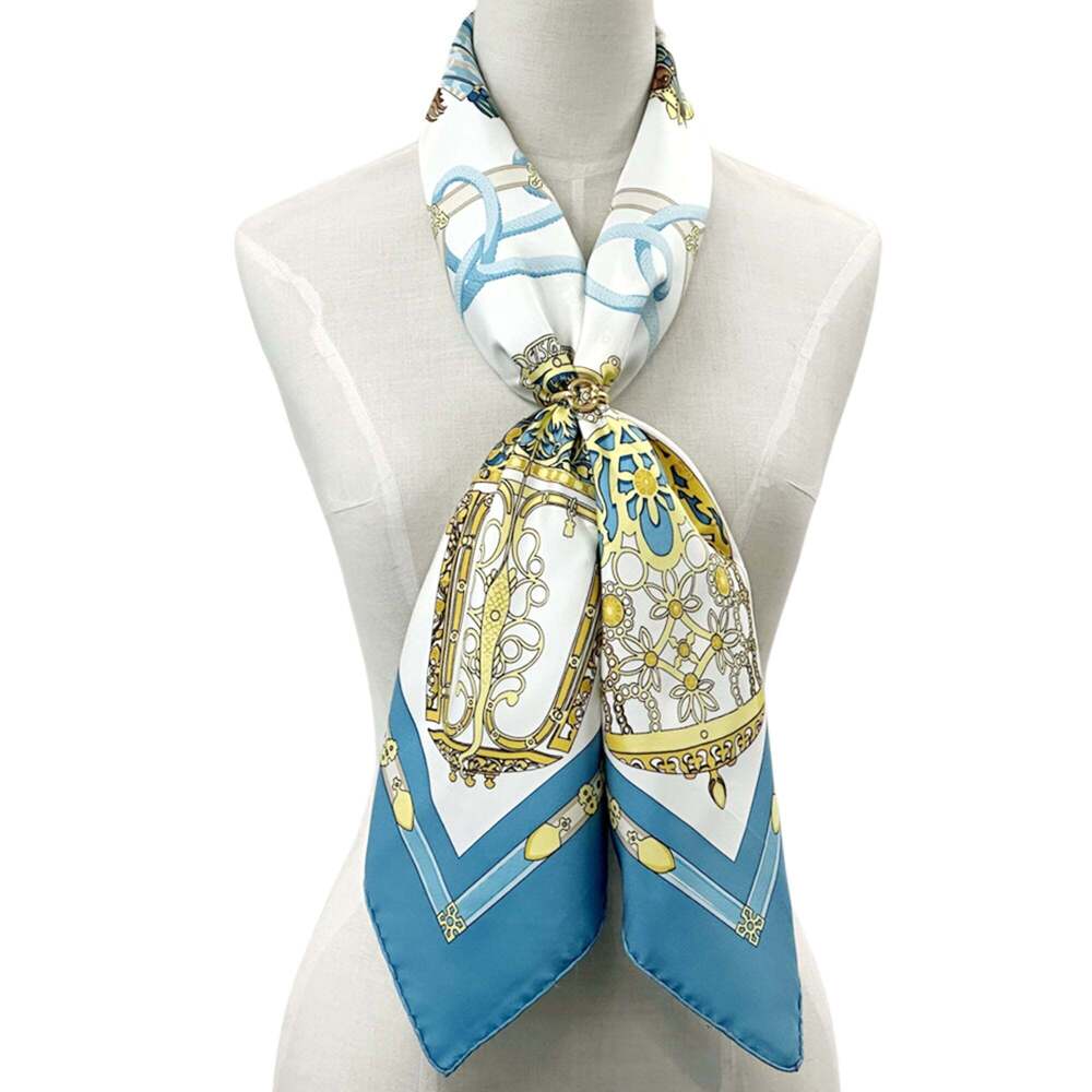 HERMES Authentic Blue Silk Scarf - Picture 6 of 8